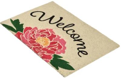 Peony Welcome 24"x36" Doormat Choir Front and PVC Backing Pink and Sand