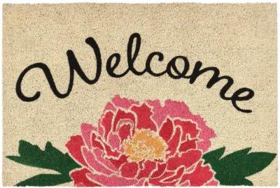 Peony Welcome 24"x36" Doormat Choir Front and PVC Backing Pink and Sand