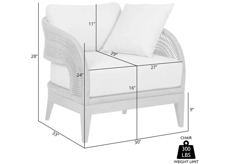 Orbit Outdoor Patio Chair in Weathered Eucalyptus Wood with Gray Rope and Taupe Olefin Cushions