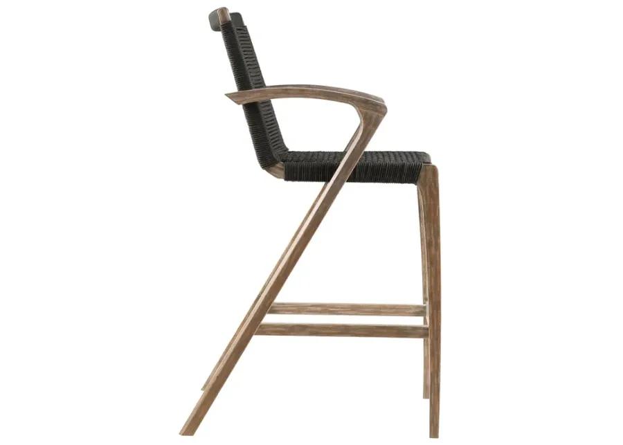 Nabila Outdoor Light Eucalyptus Wood and Charcoal Rope Counter and Bar Height Stool