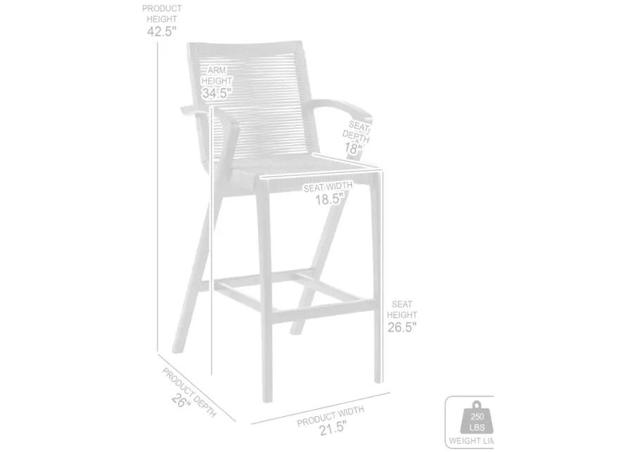 Nabila Outdoor Light Eucalyptus Wood and Charcoal Rope Counter and Bar Height Stool