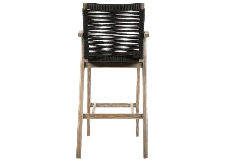 Nabila Outdoor Light Eucalyptus Wood and Charcoal Rope Counter and Bar Height Stool