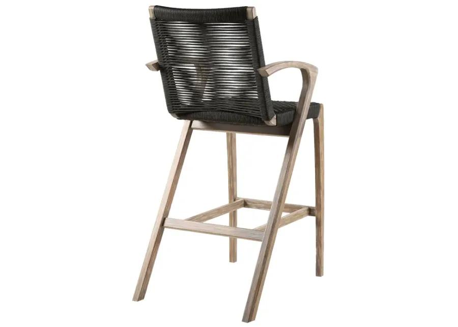 Nabila Outdoor Light Eucalyptus Wood and Charcoal Rope Counter and Bar Height Stool