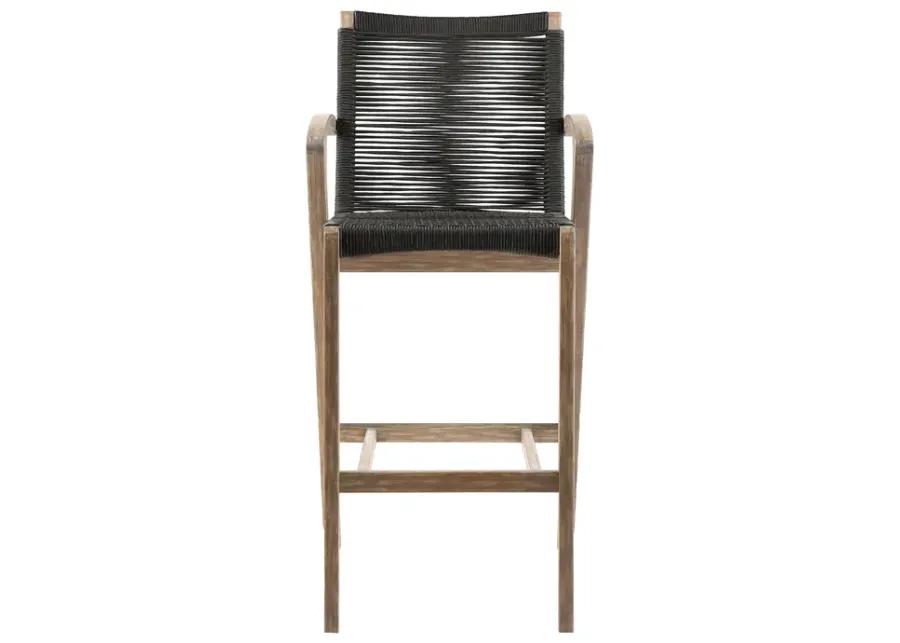 Nabila Outdoor Light Eucalyptus Wood and Charcoal Rope Counter and Bar Height Stool