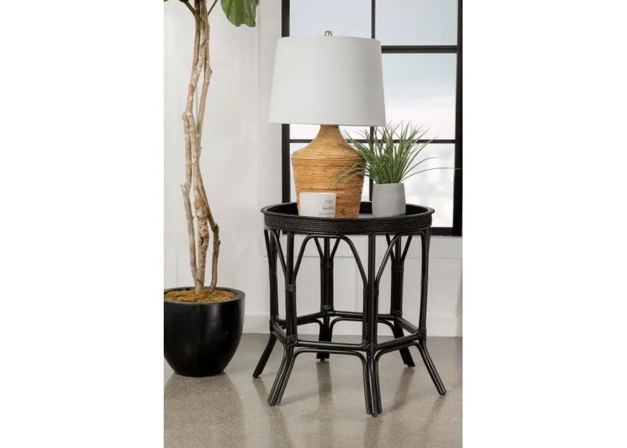 Antonio Round Rattan Tray Top Accent Table Black