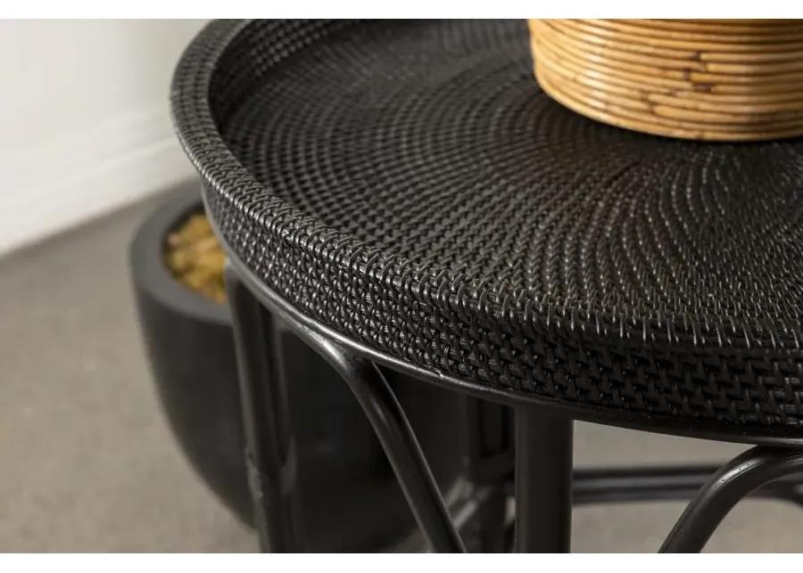 Antonio Round Rattan Tray Top Accent Table Black