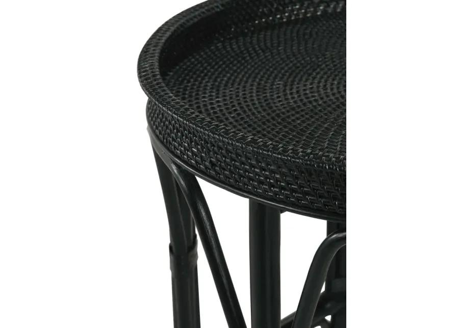 Antonio Round Rattan Tray Top Accent Table Black