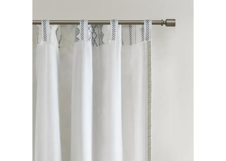 INK+IVY Imani White/Navy Cotton Printed Curtain Panel with Chenille Stripe and Lining