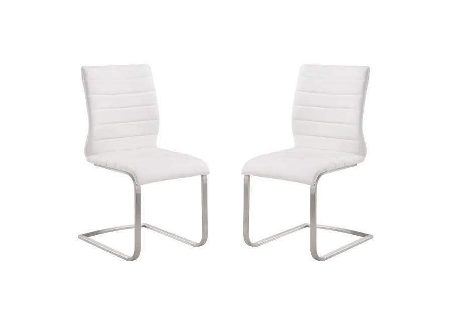 Fusion Contemporary Side Chair In White and Stainless Steel - Set of 2