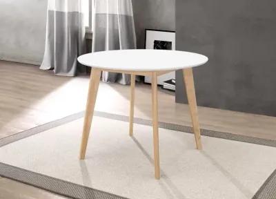 Breckenridge Round Dining Table Matte White and Natural Oak