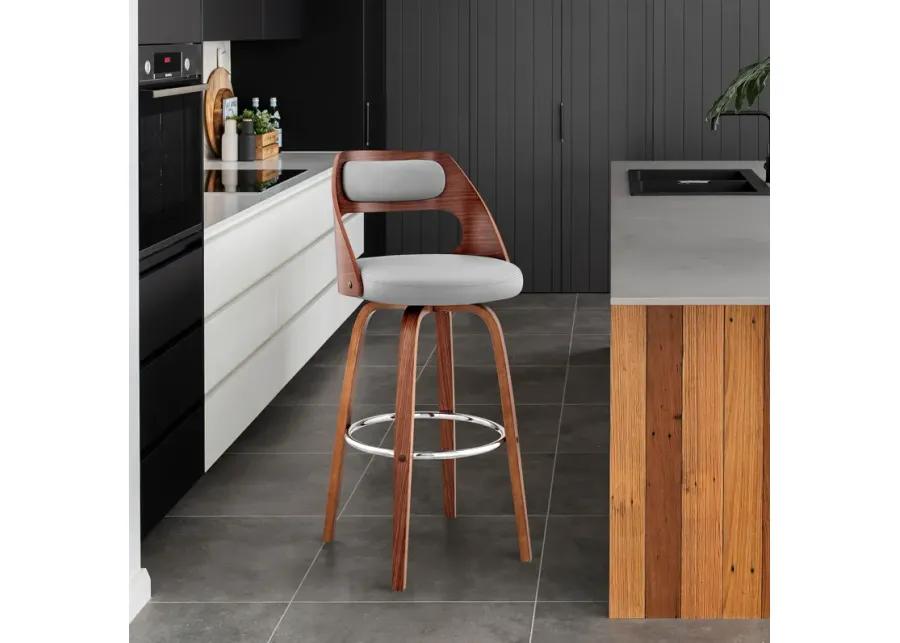 Julius 30" Gray Faux Leather and Walnut Wood Bar Stool