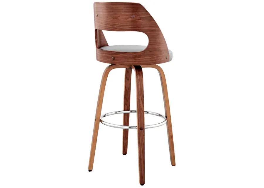 Julius 30" Gray Faux Leather and Walnut Wood Bar Stool