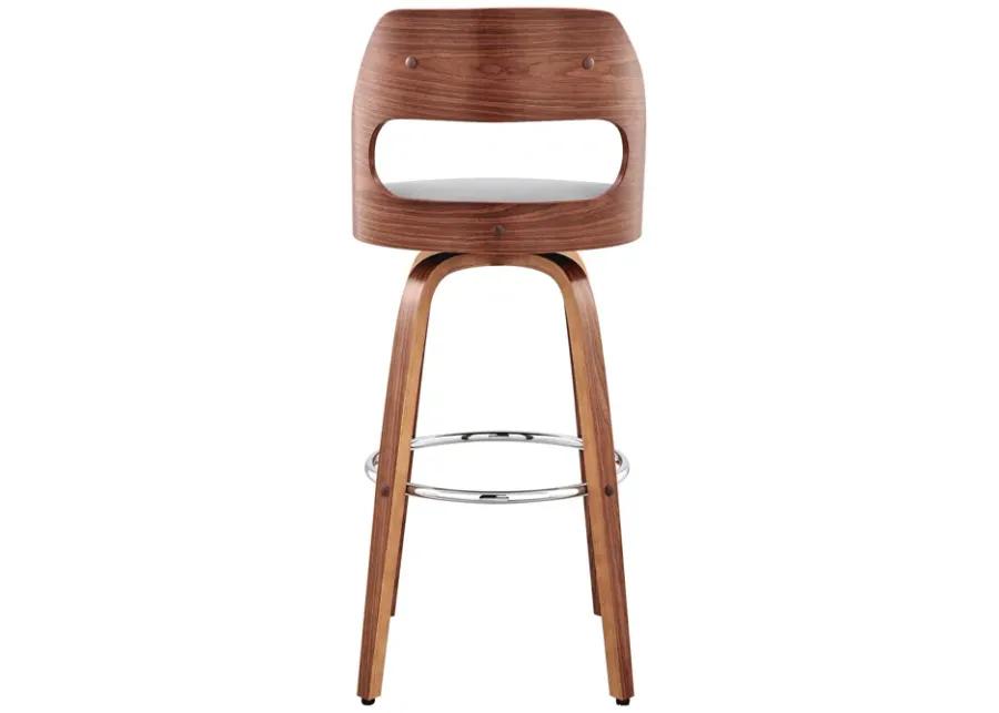 Julius 30" Gray Faux Leather and Walnut Wood Bar Stool