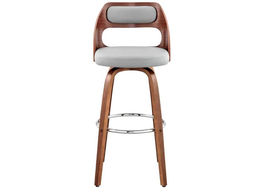 Julius 30" Gray Faux Leather and Walnut Wood Bar Stool