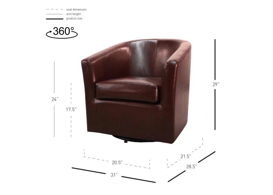 hayden swivel bonded leather accent arm chair, saddle brown