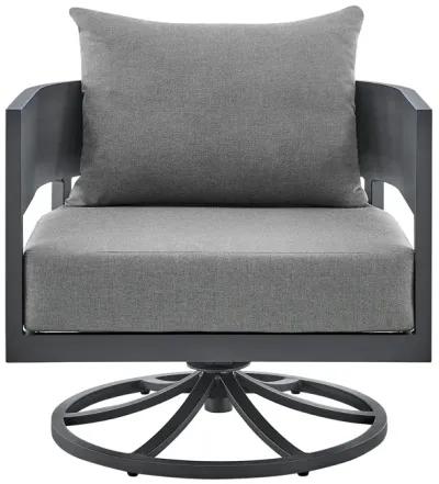 Argiope 3 Piece Patio Outdoor Swivel Seating Set in Dark Gray Aluminum with Gray Cushions