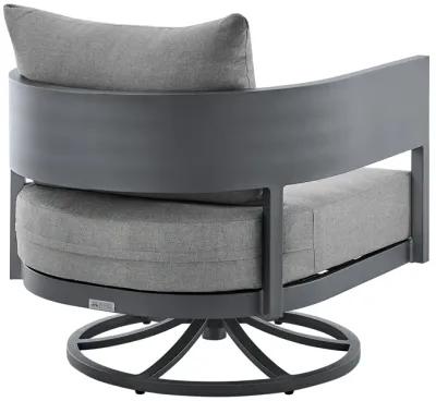 Argiope 3 Piece Patio Outdoor Swivel Seating Set in Dark Gray Aluminum with Gray Cushions