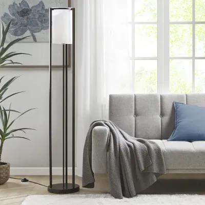 Martha Stewart Charlton Black Metal Floor Lamp with Glass Cylinder Shade