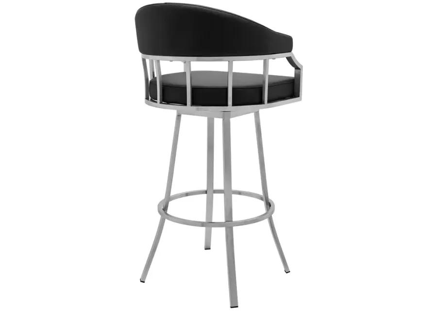 Valerie 26" Counter Height Swivel Modern Faux Leather Bar and Counter Stool in Brushed Stainless Steel Finish