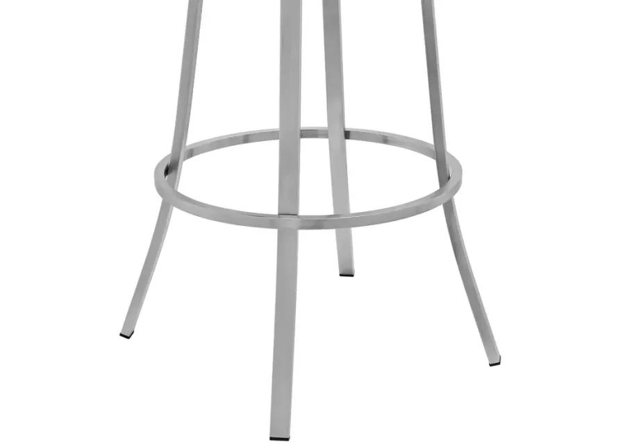 Valerie 26" Counter Height Swivel Modern Faux Leather Bar and Counter Stool in Brushed Stainless Steel Finish