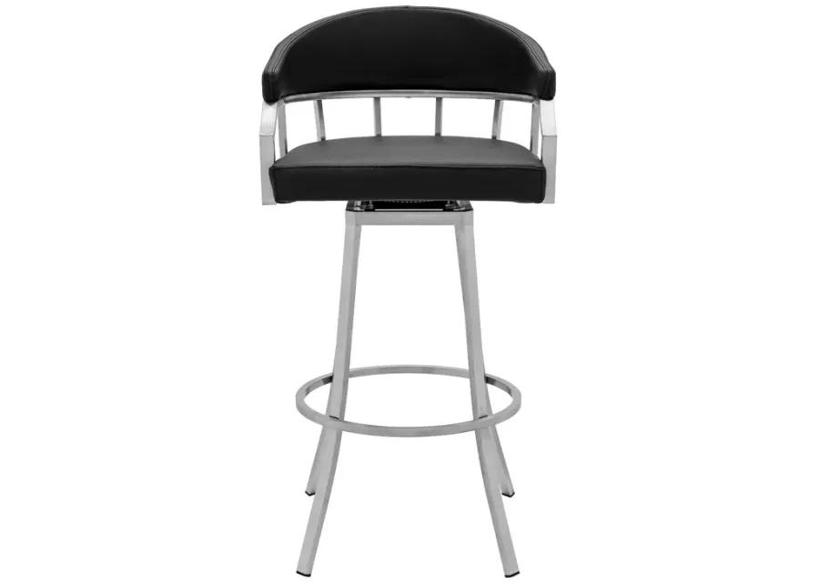 Valerie 26" Counter Height Swivel Modern Faux Leather Bar and Counter Stool in Brushed Stainless Steel Finish