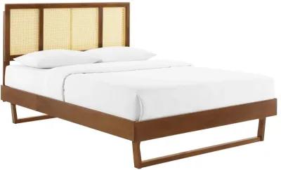 Kelsea Cane and Wood Full Platform Bed With Angular Legs