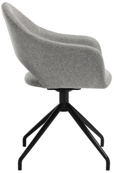 Pria Swivel Upholstered Dining Chair in Gray Fabric with Black Metal Legs - Set of 2