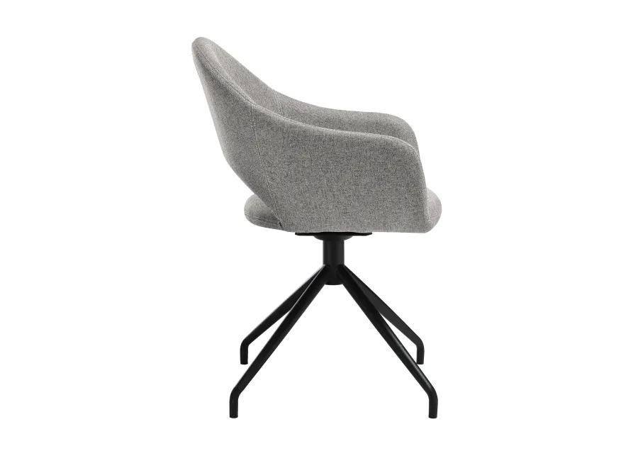 Pria Swivel Upholstered Dining Chair in Gray Fabric with Black Metal Legs - Set of 2