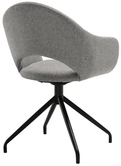 Pria Swivel Upholstered Dining Chair in Gray Fabric with Black Metal Legs - Set of 2