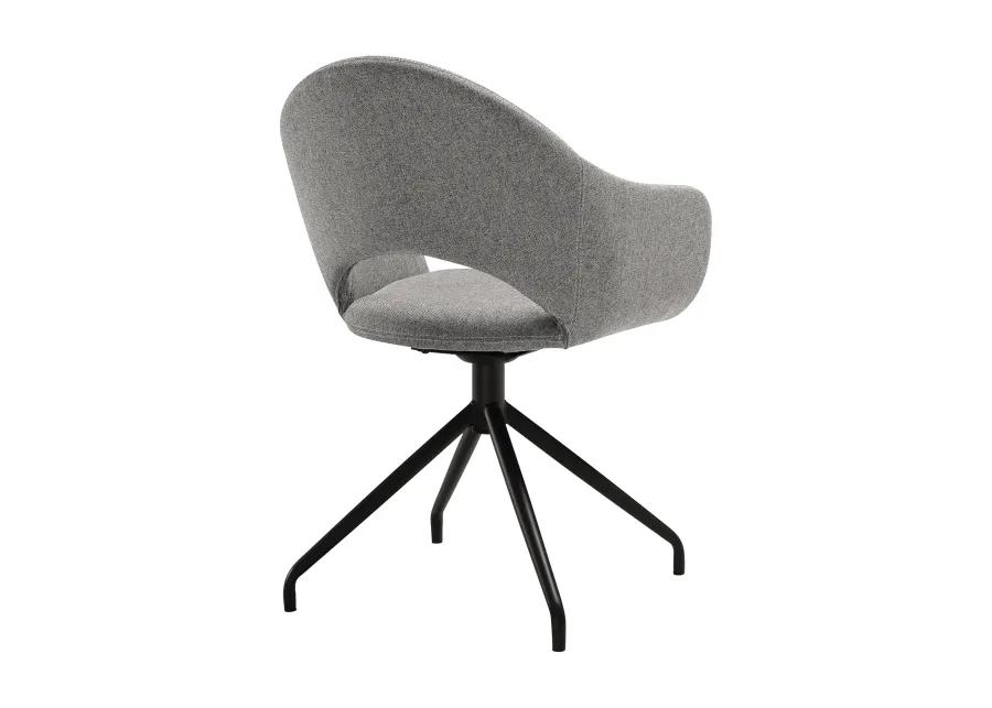 Pria Swivel Upholstered Dining Chair in Gray Fabric with Black Metal Legs - Set of 2