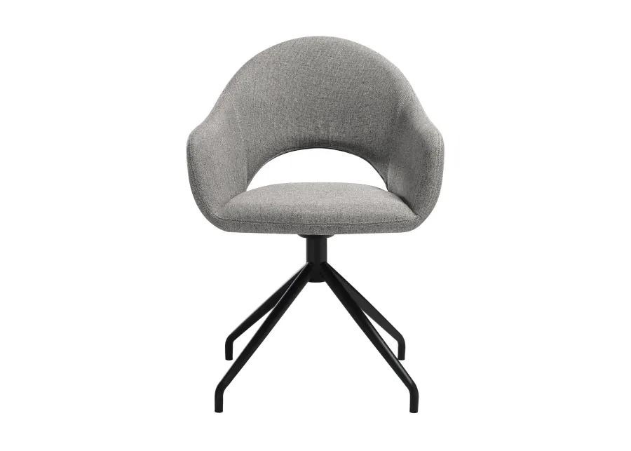 Pria Swivel Upholstered Dining Chair in Gray Fabric with Black Metal Legs - Set of 2