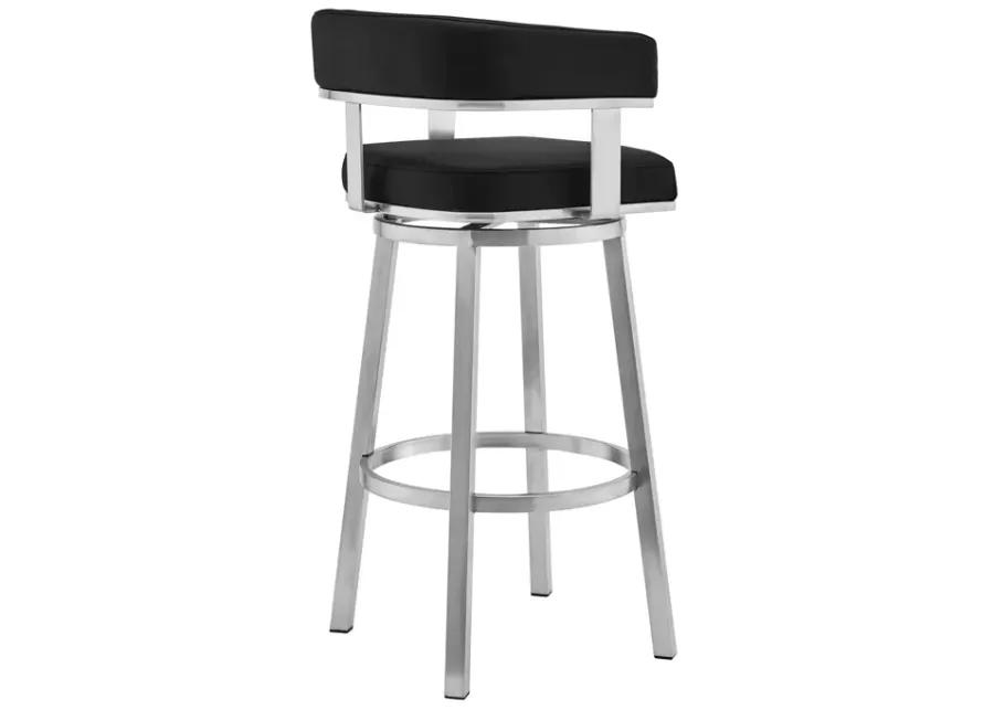 Cohen 26" Black Faux Leather and Brushed Stainless Steel Swivel Bar Stool