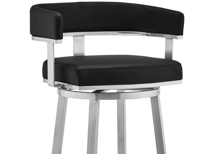 Cohen 26" Black Faux Leather and Brushed Stainless Steel Swivel Bar Stool