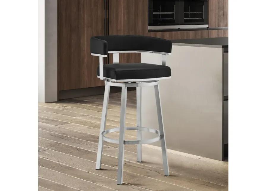 Cohen 26" Black Faux Leather and Brushed Stainless Steel Swivel Bar Stool