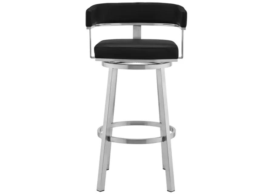 Cohen 26" Black Faux Leather and Brushed Stainless Steel Swivel Bar Stool