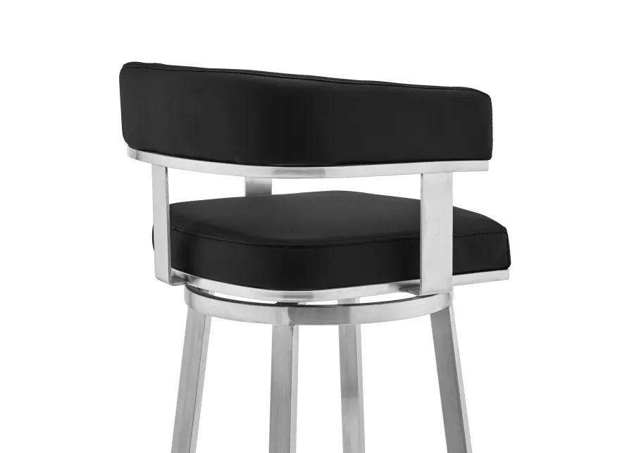 Cohen 26" Black Faux Leather and Brushed Stainless Steel Swivel Bar Stool