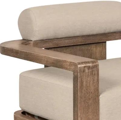 Relic Outdoor Patio 4 Piece Conversation Set in Weathered Eucalyptus Wood with Taupe Olefin Cushions