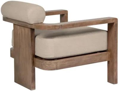 Relic Outdoor Patio 4 Piece Conversation Set in Weathered Eucalyptus Wood with Taupe Olefin Cushions