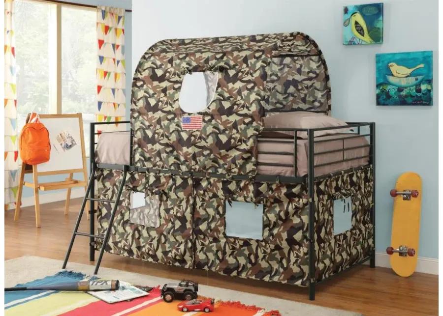 Camouflage Tent Loft Bed with Ladder Army Green