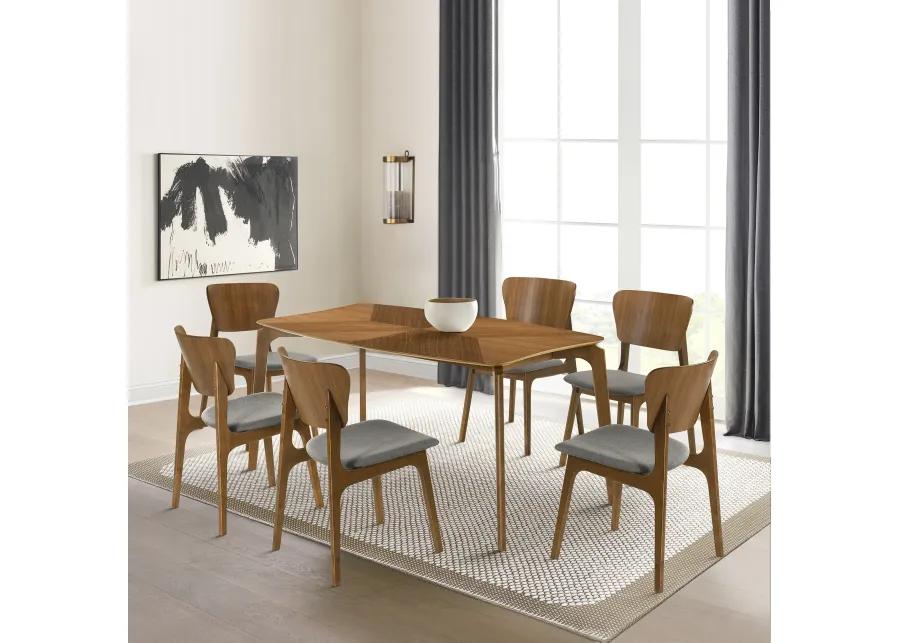 Kalia 7 Piece Wood Dining Set in Walnut Finish with Charcoal Fabric