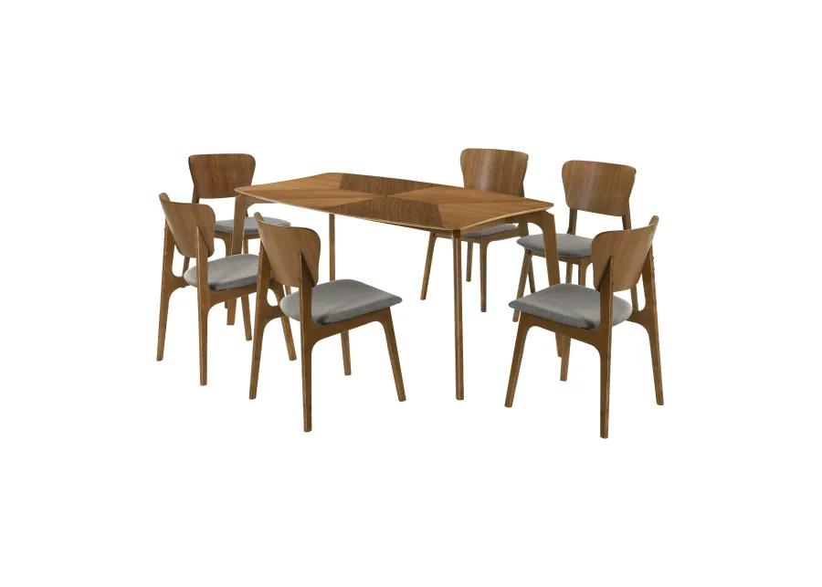 Kalia 7 Piece Wood Dining Set in Walnut Finish with Charcoal Fabric