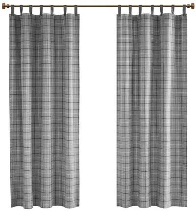 Anaheim Plaid Faux Leather Tab Top Curtain Panel with Fleece Lining