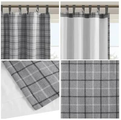 Anaheim Plaid Faux Leather Tab Top Curtain Panel with Fleece Lining