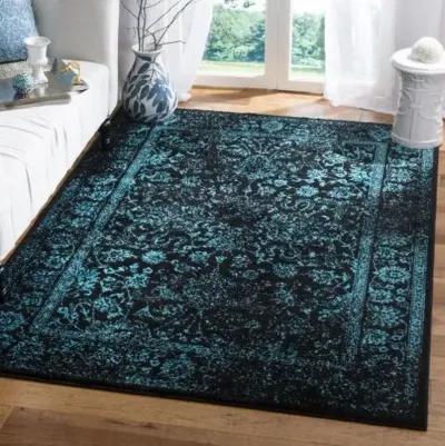 Adirondack Contemporary Black / Teal 2'-6" X 6' Powerloomed Rug