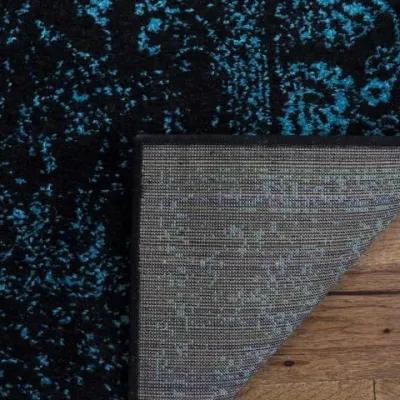 Adirondack Contemporary Black / Teal 2'-6" X 6' Powerloomed Rug