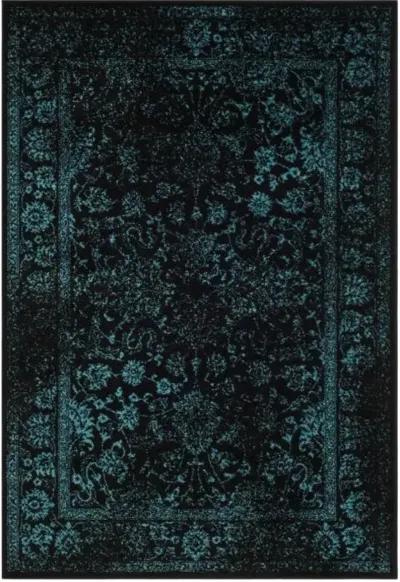 Adirondack Contemporary Black / Teal 2'-6" X 6' Powerloomed Rug