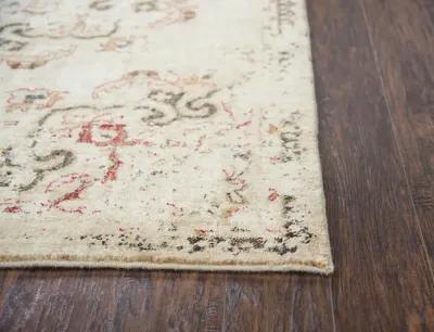 Gossamer Beige Medallion Distress 100% New Zealand Wool 2'6" x 8' Runner Rug