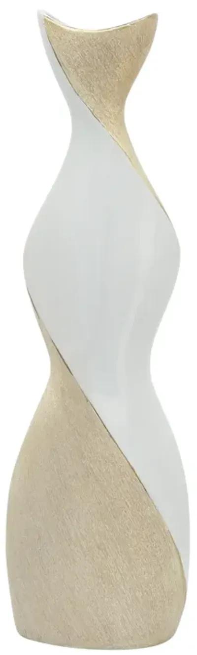 24" Twisted Vase, White/gold