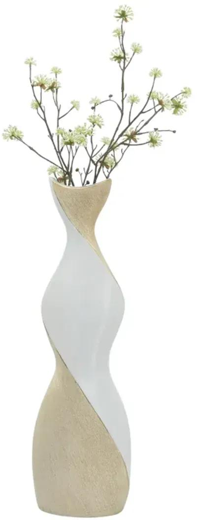 24" Twisted Vase, White/gold