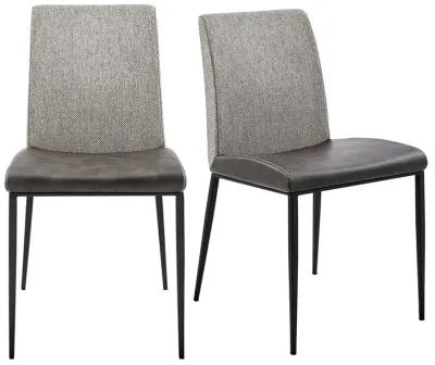 Rasmus Side Chair with Dark Gray Leatherette and Light Gray Fabric with Matte Black Legs - Set of 2